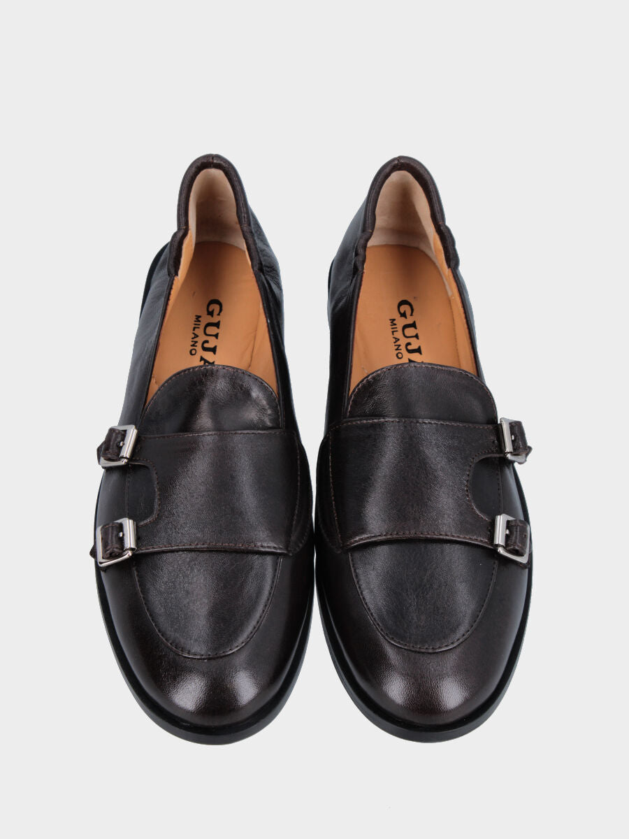 Mocassino in nappa testa di moro con doppie fibbie