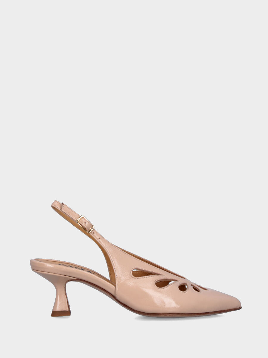 Slingback in verlux nude con aperture a goccia e tacco a calice