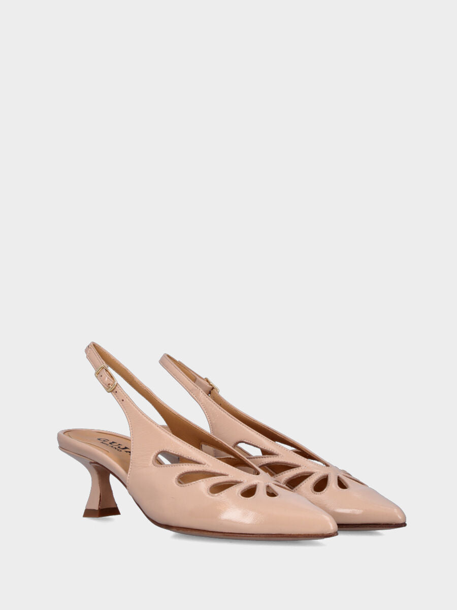 Slingback in verlux nude con aperture a goccia e tacco a calice