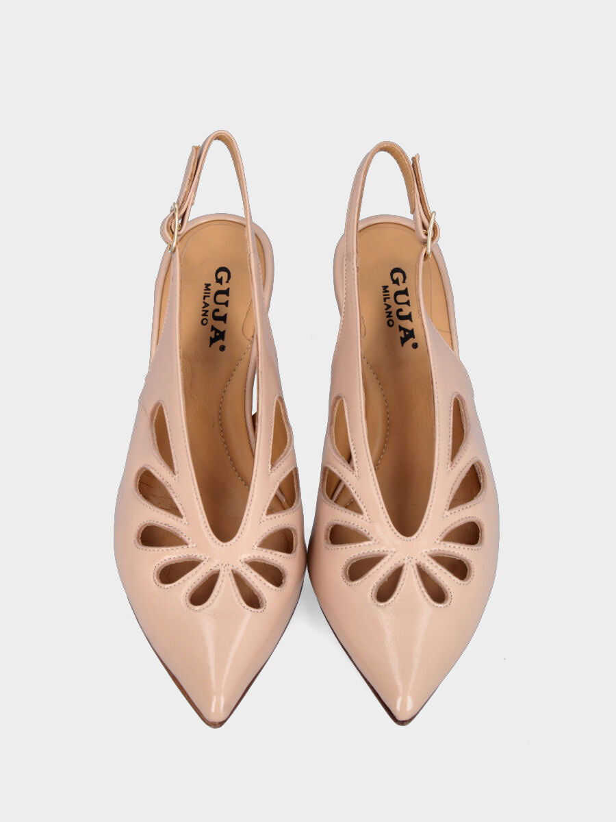 Slingback in verlux nude con aperture a goccia e tacco a calice