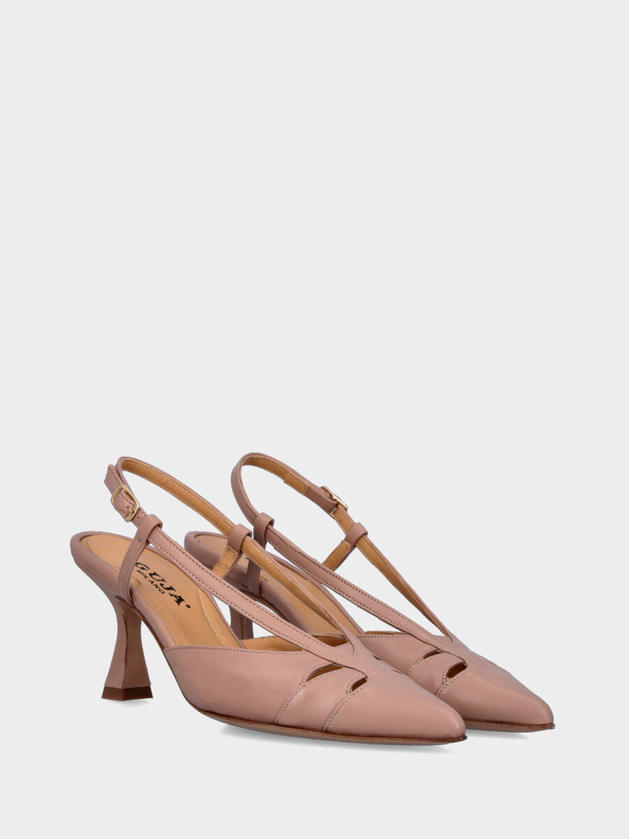 Slingback in nappa cipria con aperture a spicchi e tacco a calice