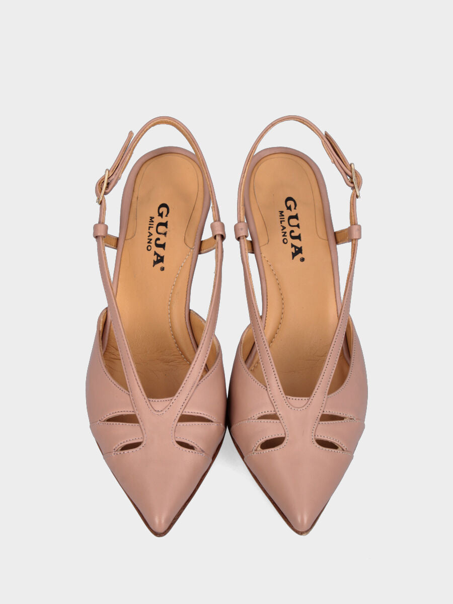 Slingback in nappa cipria con aperture a spicchi e tacco a calice