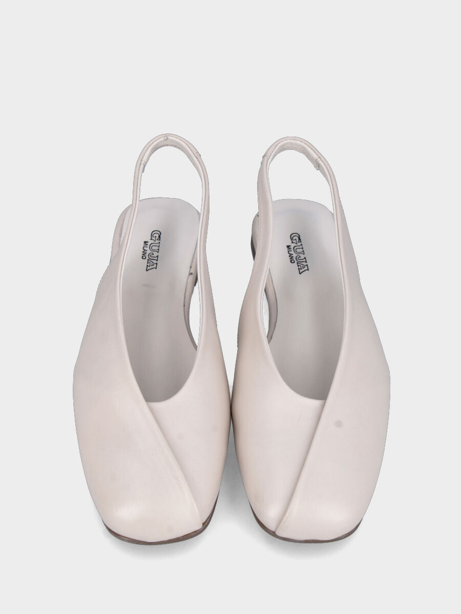 Slingback in nappa bianca con scollo a Y e tacco 10 mm