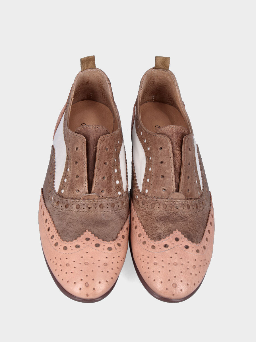 Francesina in montone rosa cipria, beige e bianco con coda di rondine