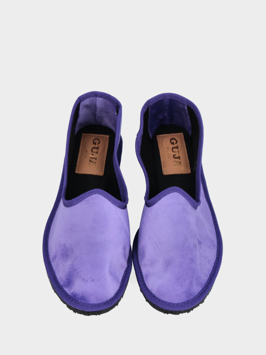 Friulana in velluto lavanda con punta tonda e suola in gomma