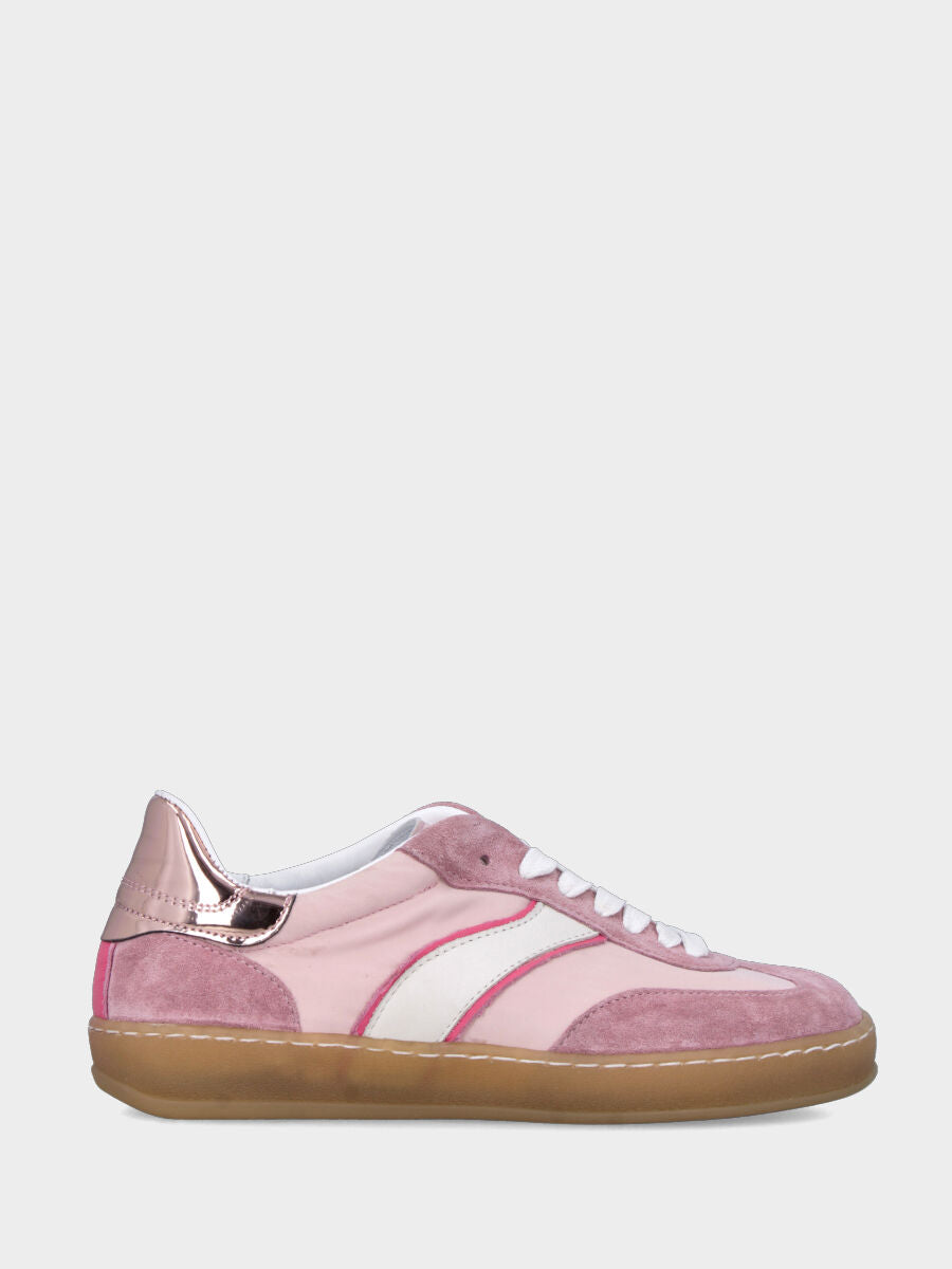 Sneaker in nappa e velour rosa con profilo fucsia
