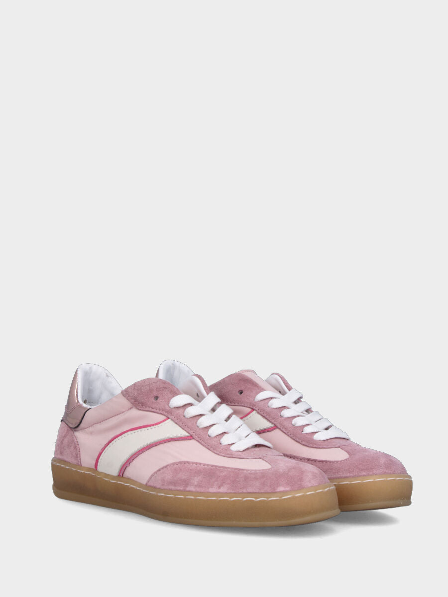 Sneaker in nappa e velour rosa con profilo fucsia