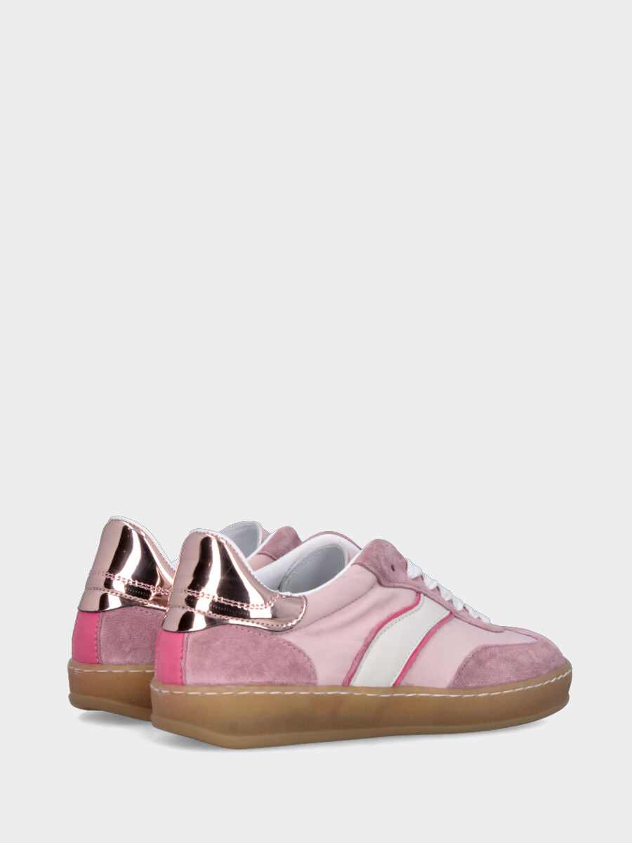Sneaker in nappa e velour rosa con profilo fucsia