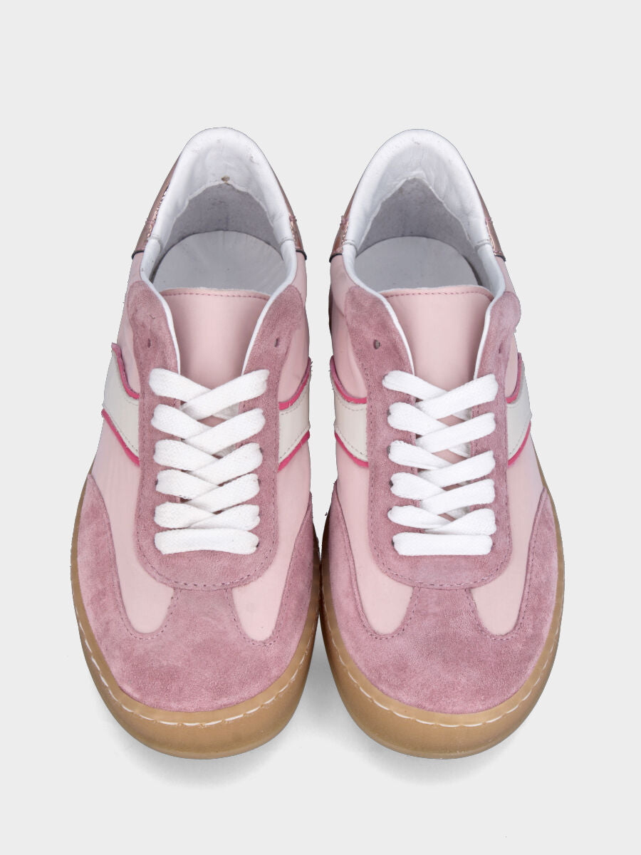 Sneaker in nappa e velour rosa con profilo fucsia