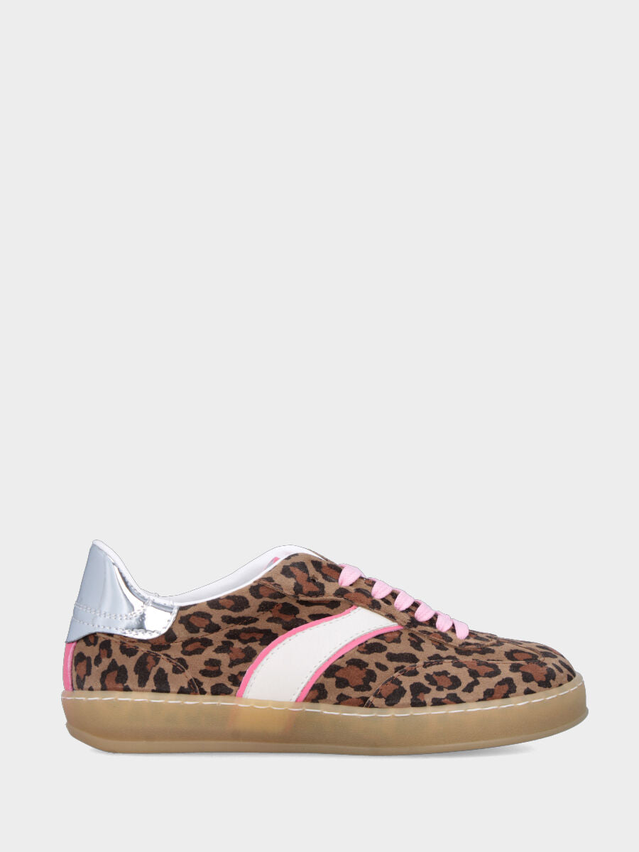 Sneaker in velour leopardato con profilo rosa