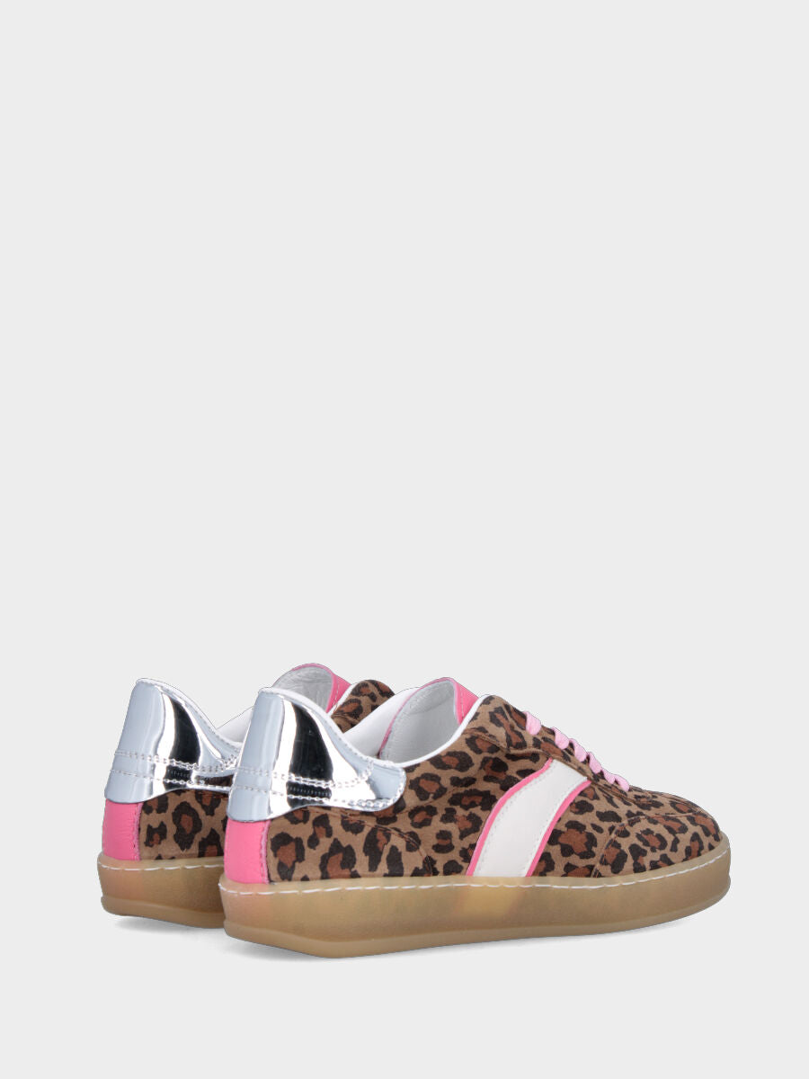 Sneaker in velour leopardato con profilo rosa