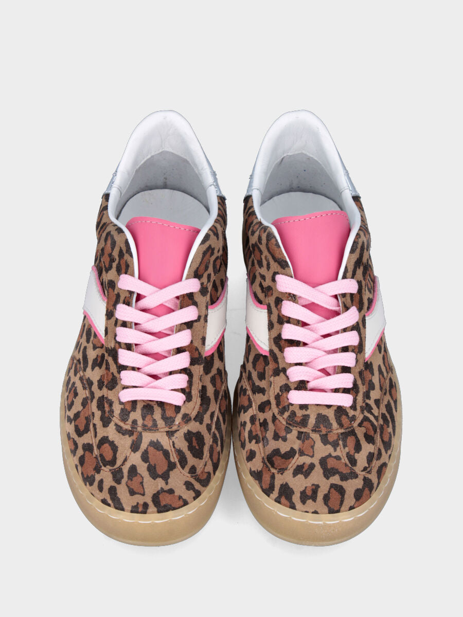 Sneaker in velour leopardato con profilo rosa