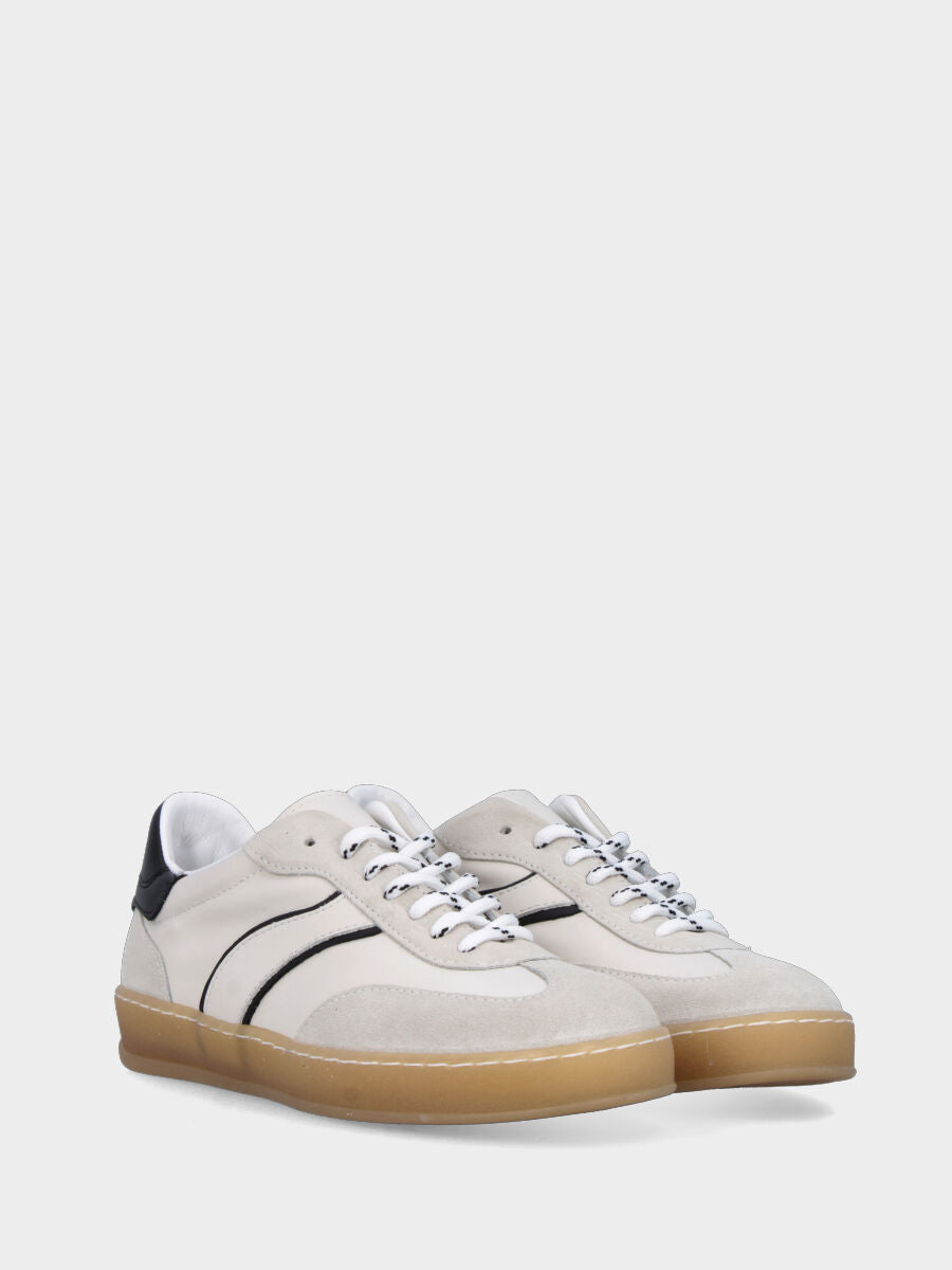 Sneaker in nappa e velour bianco con profilo nero
