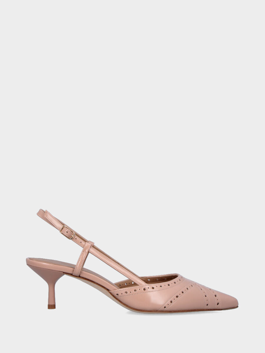 Slingback in capretto beige con tacco sottile a calice