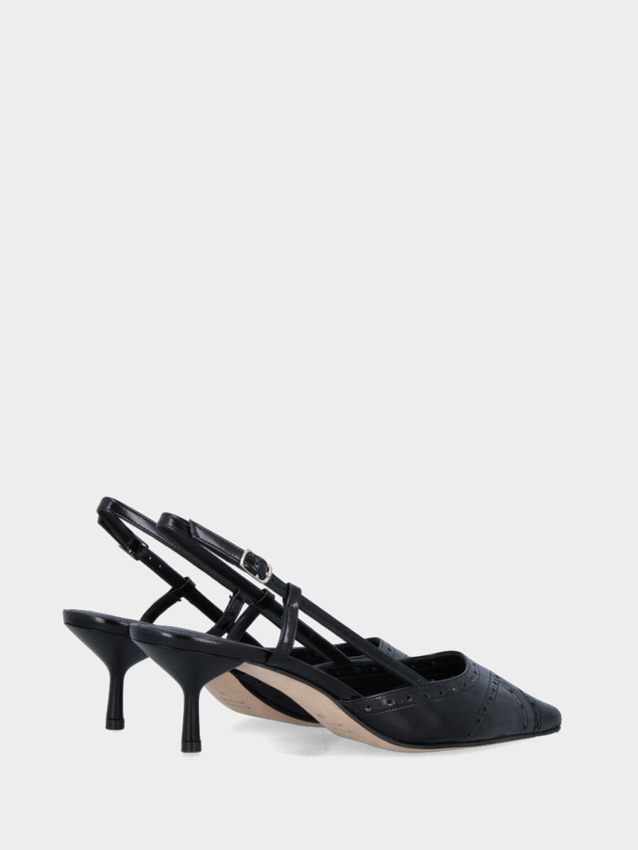 Slingback in capretto nero con tacco sottile a calice