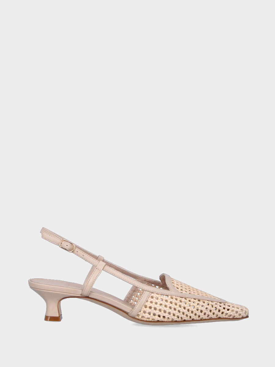 Slingback in rafia beige con vaschetta intrecciata