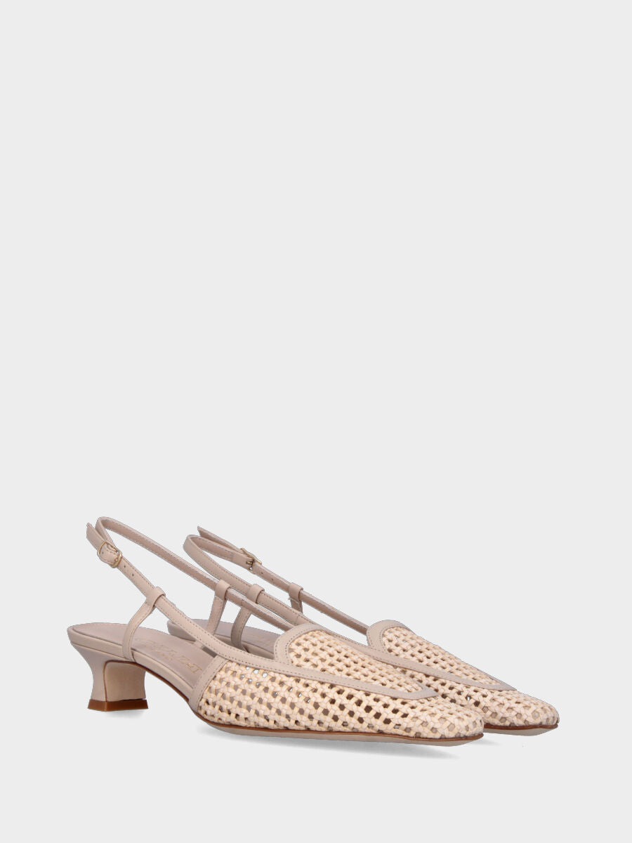 Slingback in rafia beige con vaschetta intrecciata