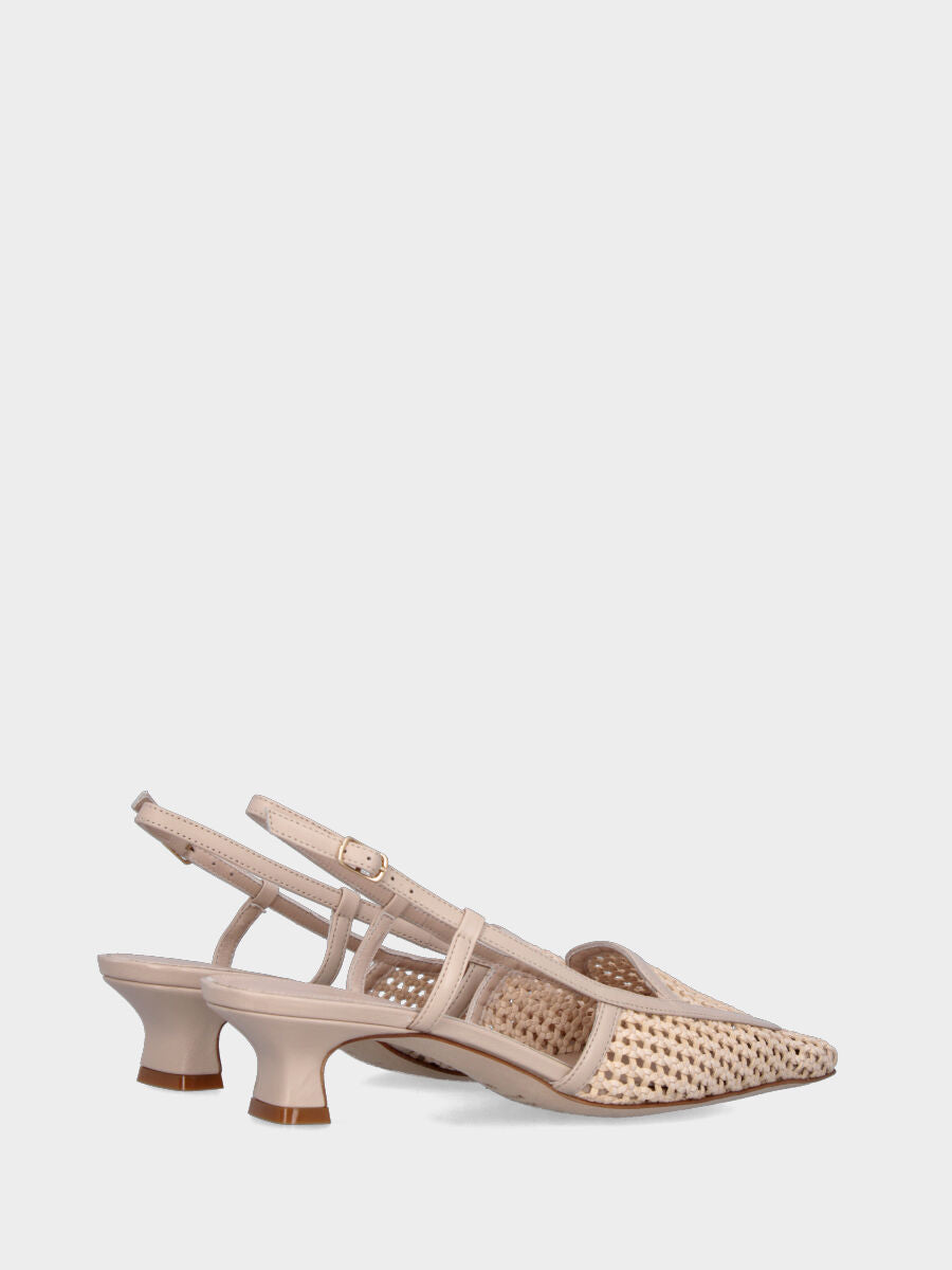 Slingback in rafia beige con vaschetta intrecciata