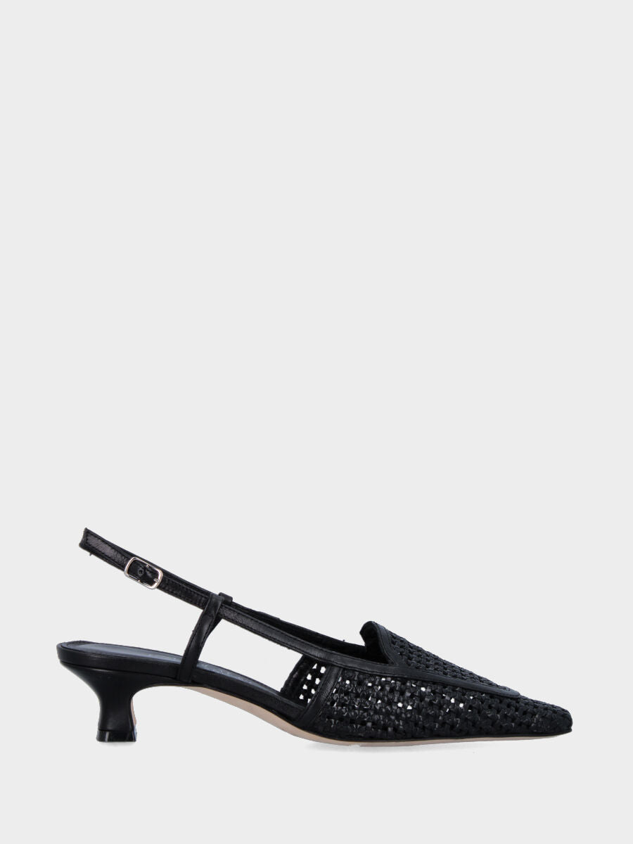 Slingback in rafia nera con vaschetta intrecciata