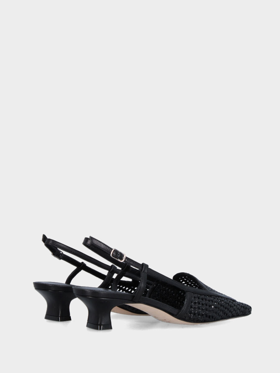 Slingback in rafia nera con vaschetta intrecciata