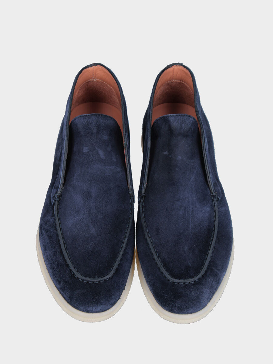 Polacchino flat in camoscio blu con profilo accollato e suola in gomma