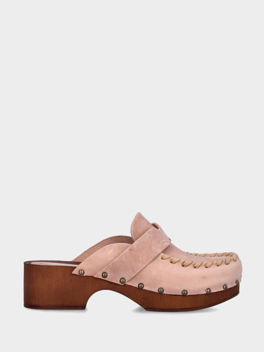 Zoccolo mocassino sabot in vitello beige con vaschetta cucita