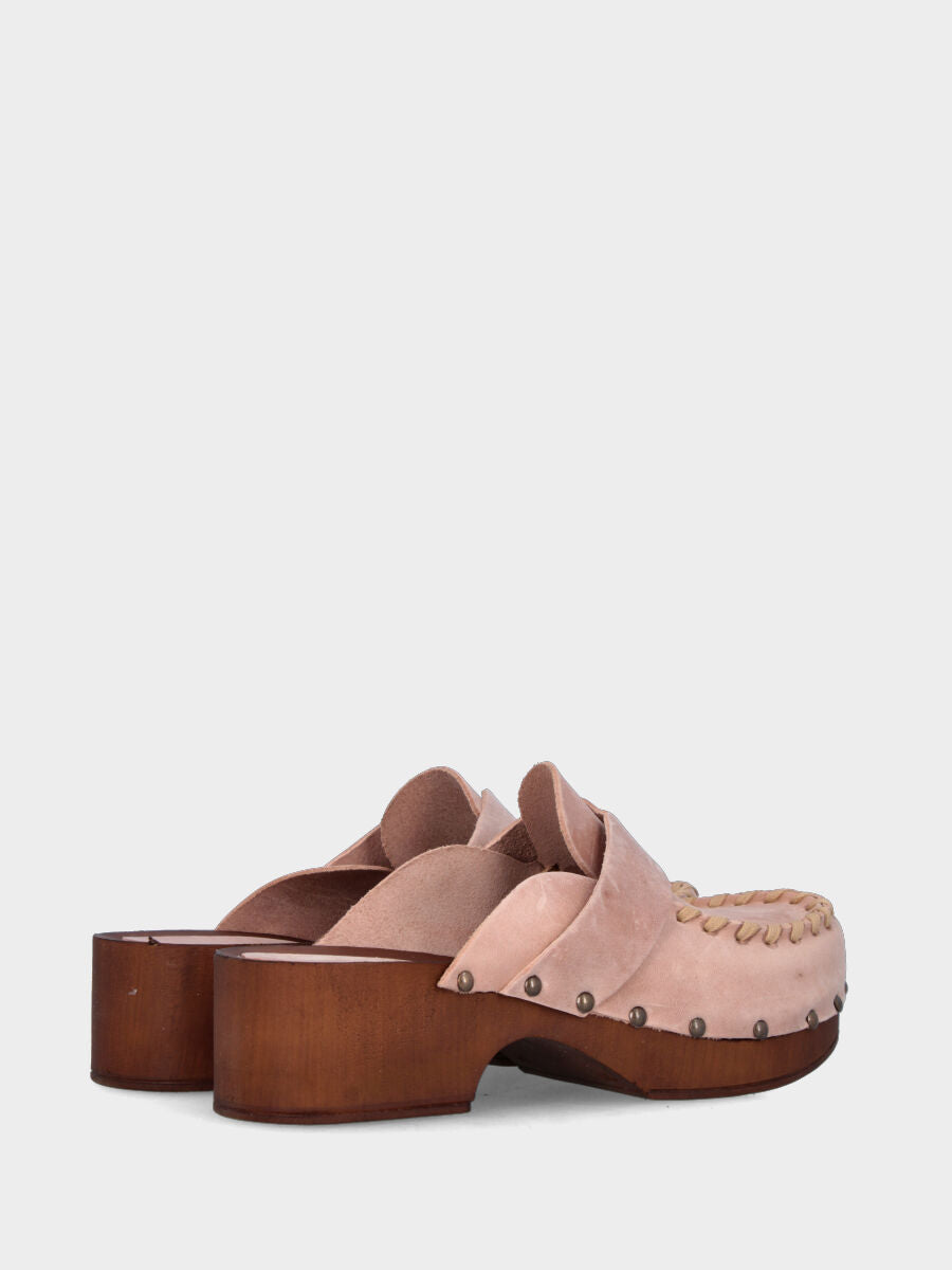 Zoccolo mocassino sabot in vitello beige con vaschetta cucita