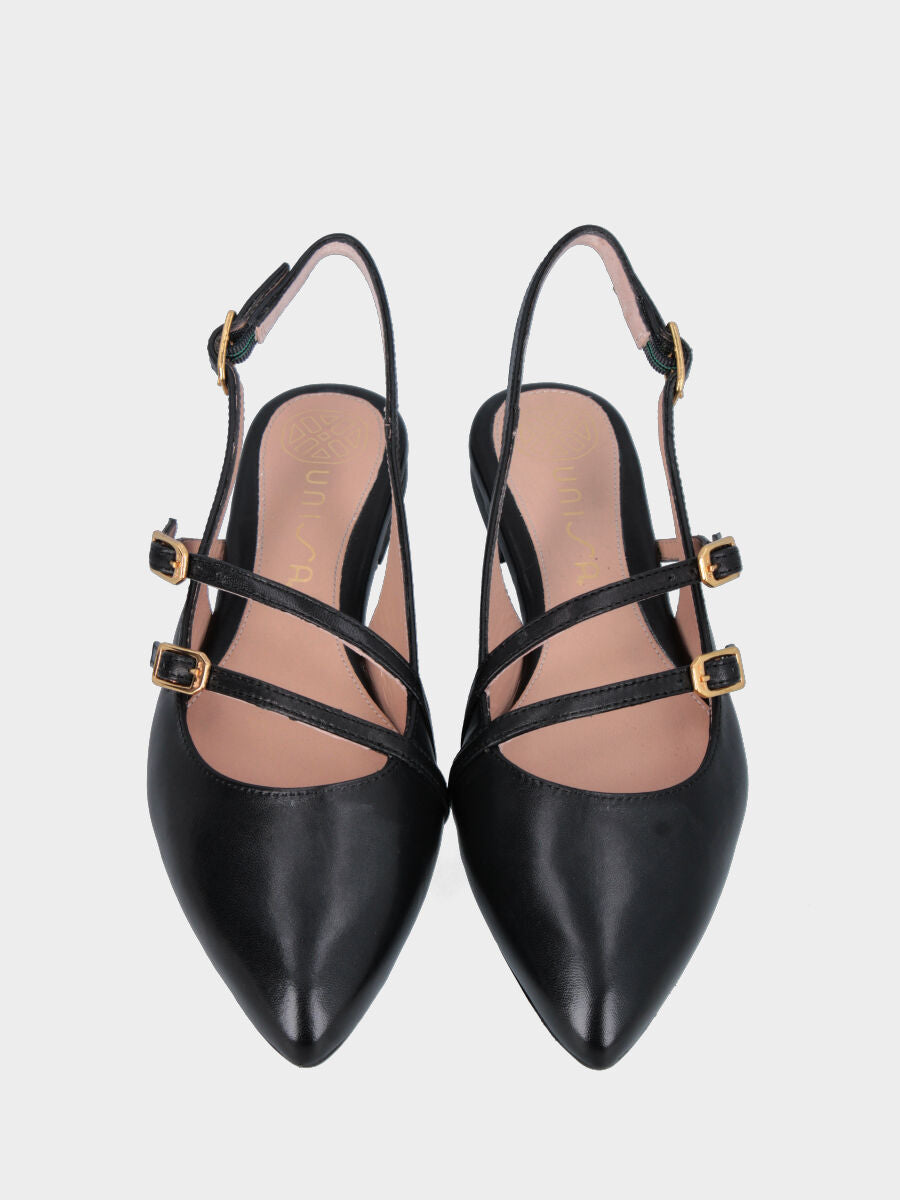 Slingback in nappa nera a punta affusolata con doppio cinturino