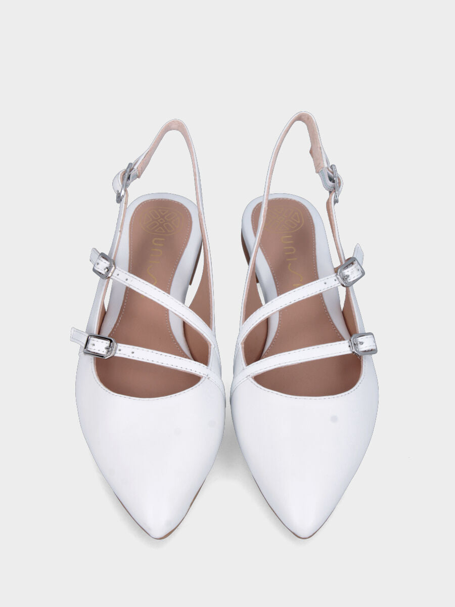 Slingback in nappa bianca a punta affusolata con doppio cinturino