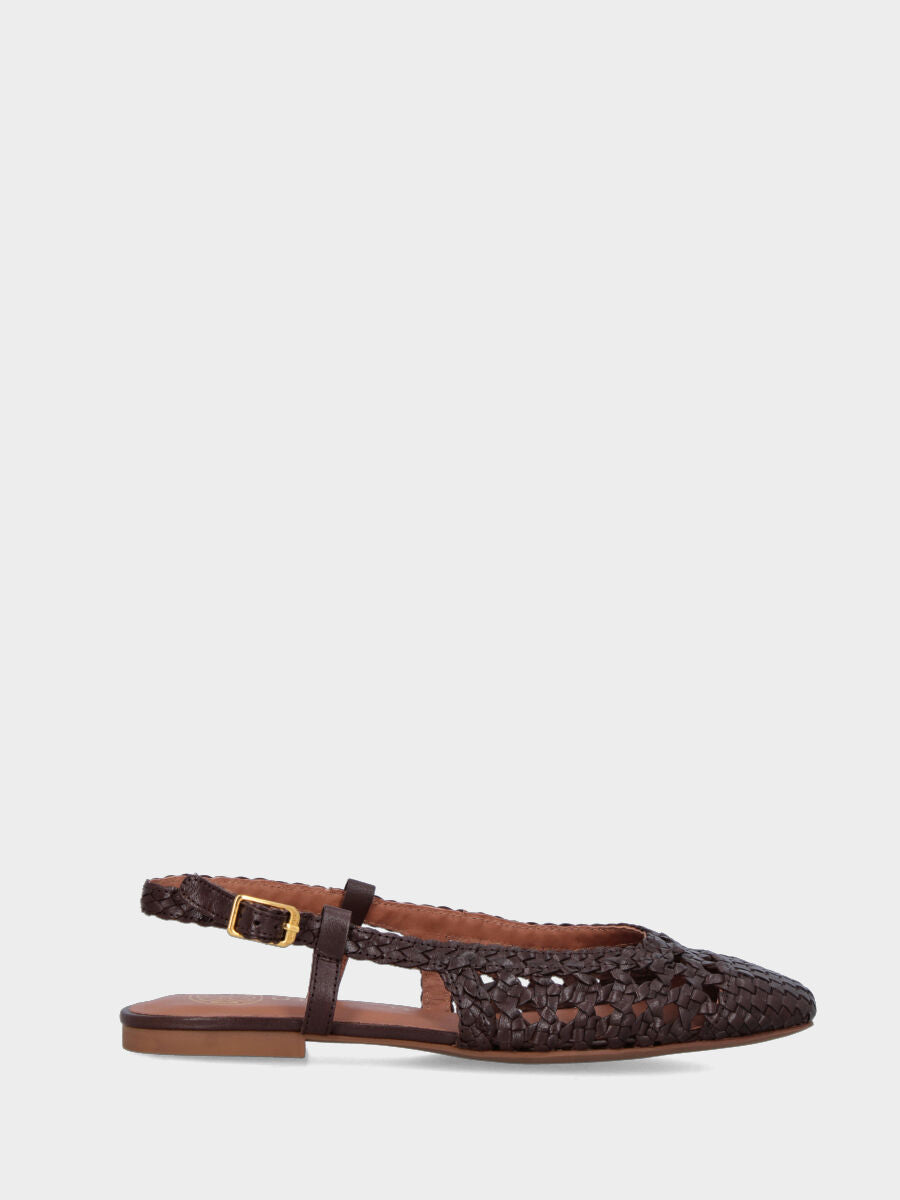 Slingback flat in nappa testa di moro intrecciata e traforata
