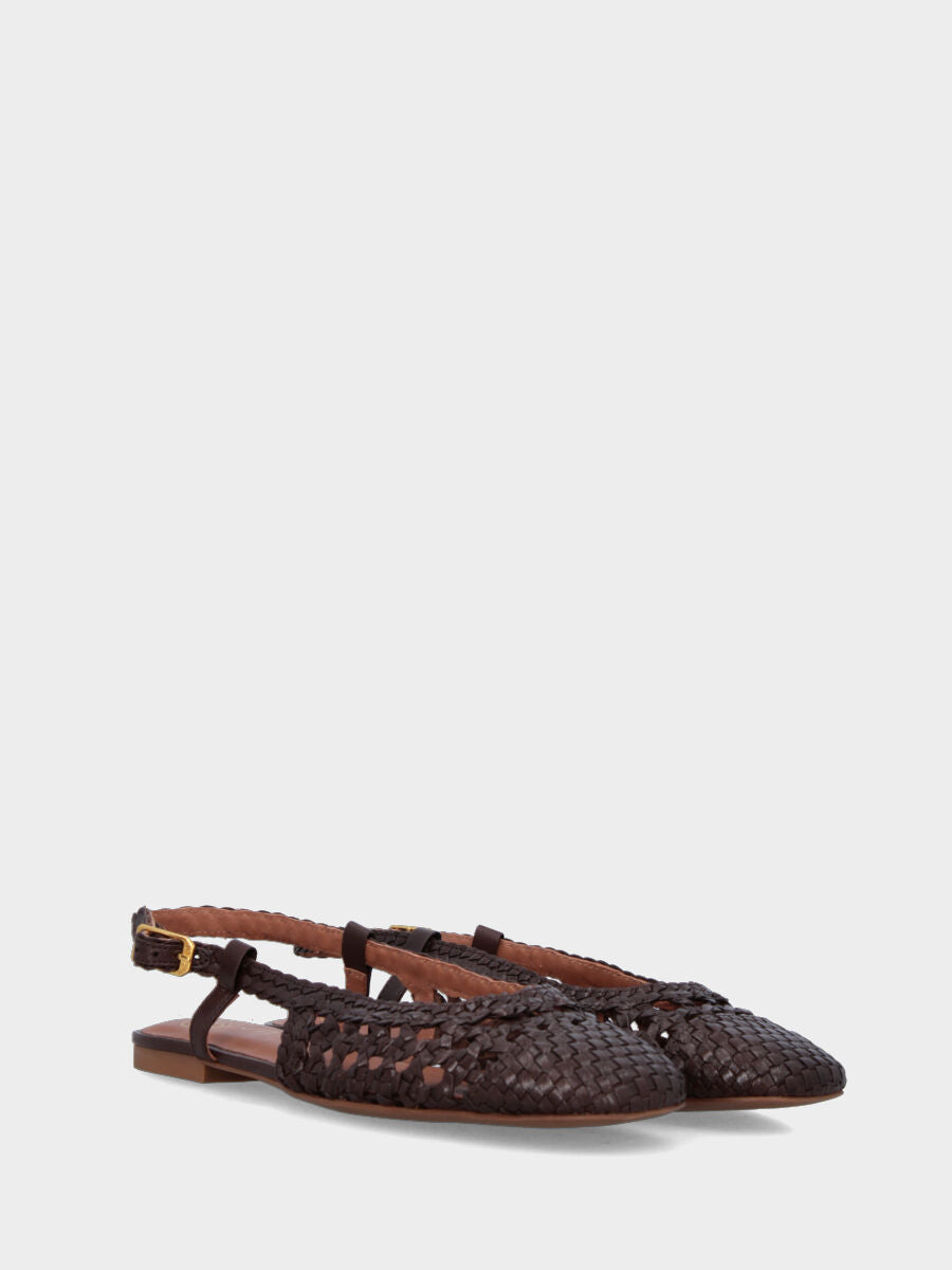 Slingback flat in nappa testa di moro intrecciata e traforata