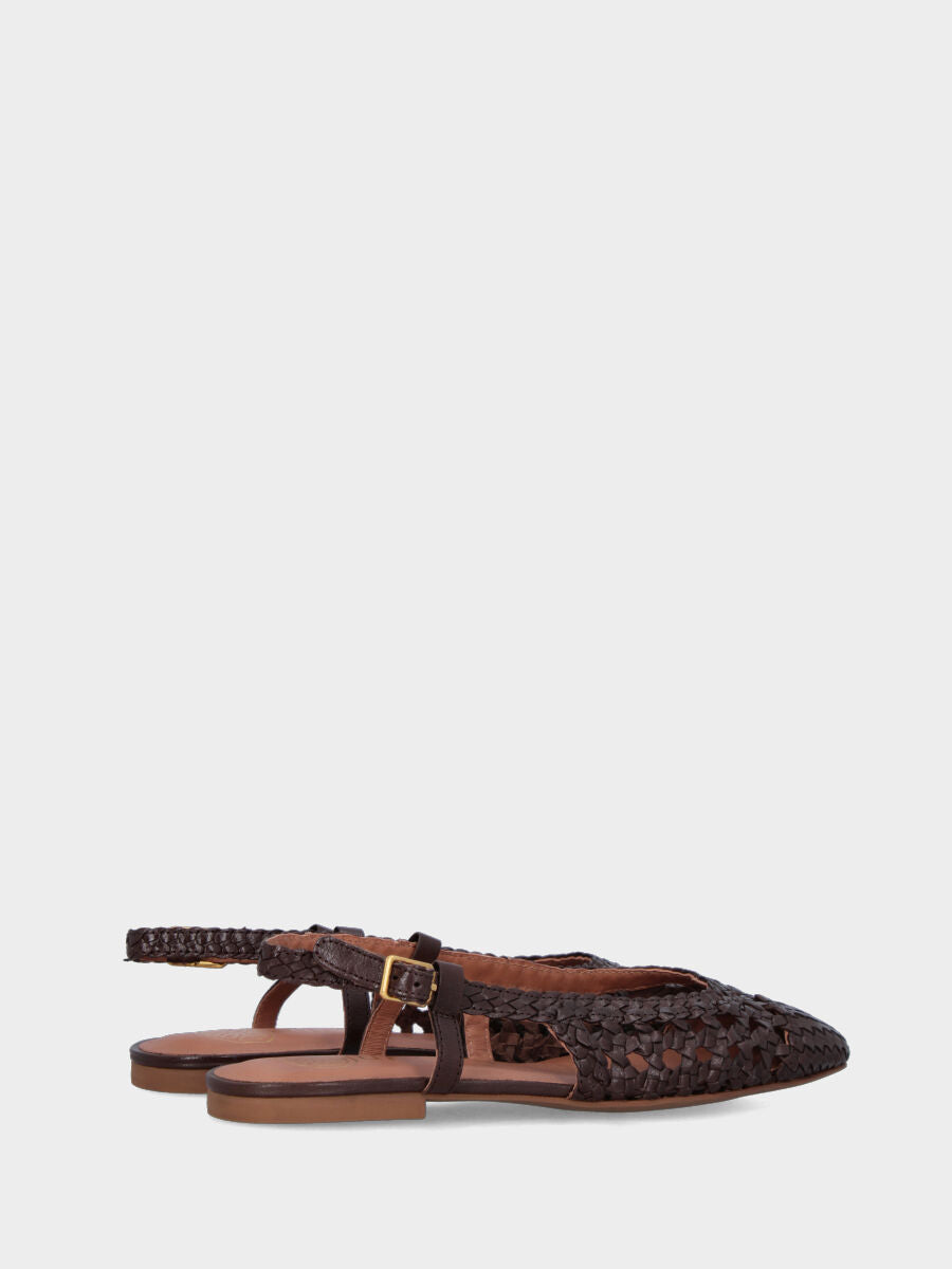 Slingback flat in nappa testa di moro intrecciata e traforata