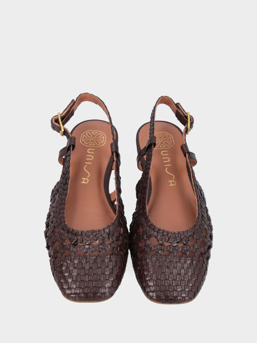 Slingback flat in nappa testa di moro intrecciata e traforata