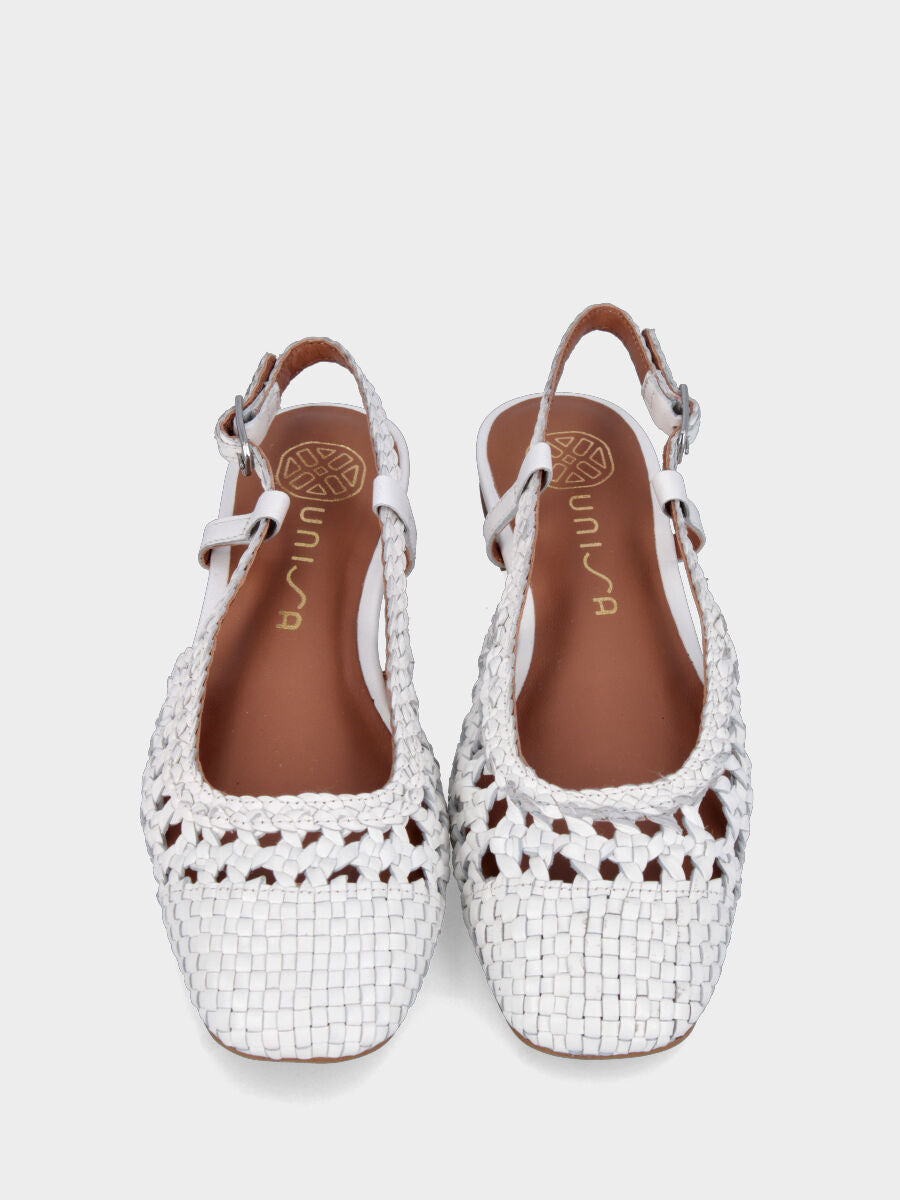Slingback flat in nappa bianca intrecciata e traforata