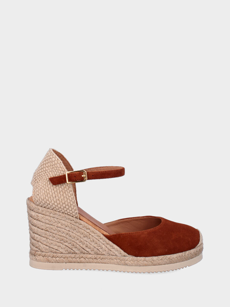 Campesina in camoscio color cuoio con zeppa 70 mm