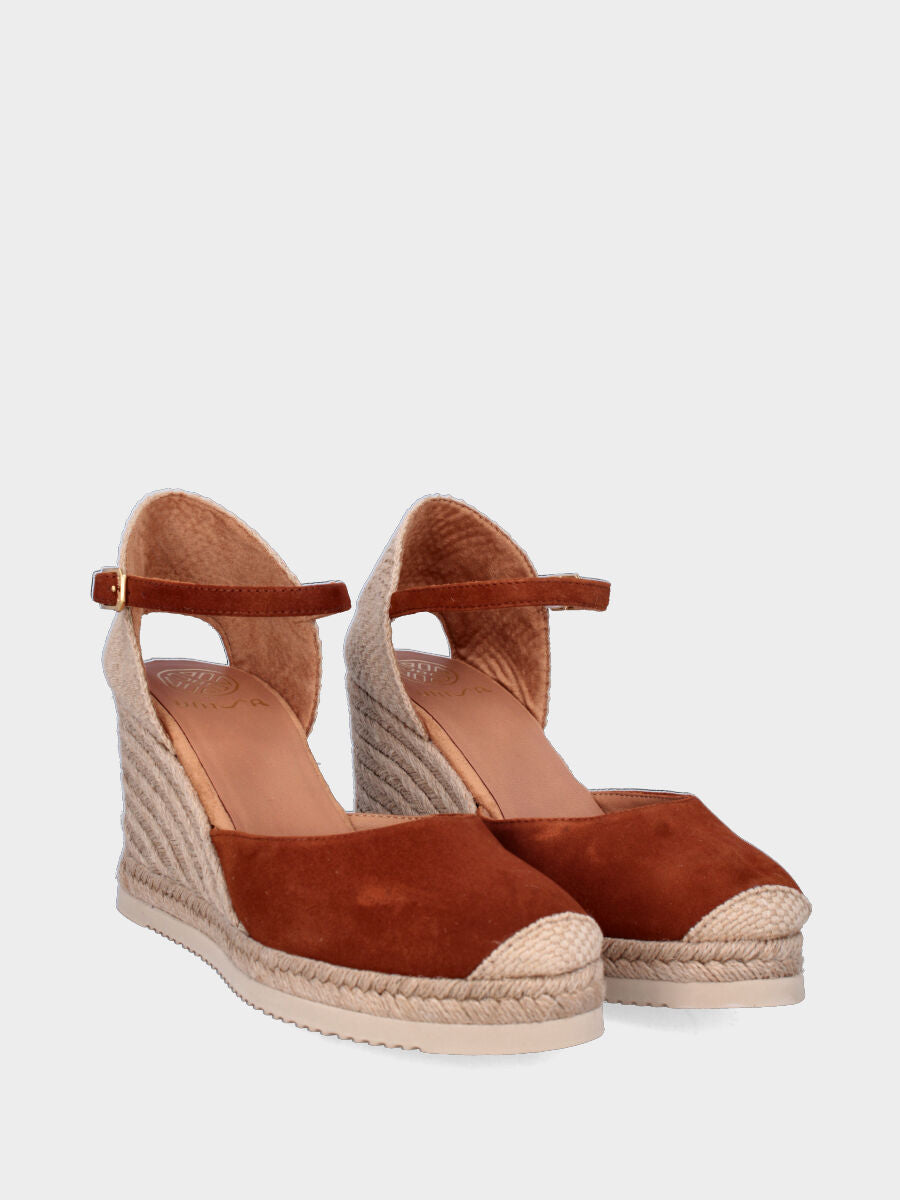 Campesina in camoscio color cuoio con zeppa 70 mm