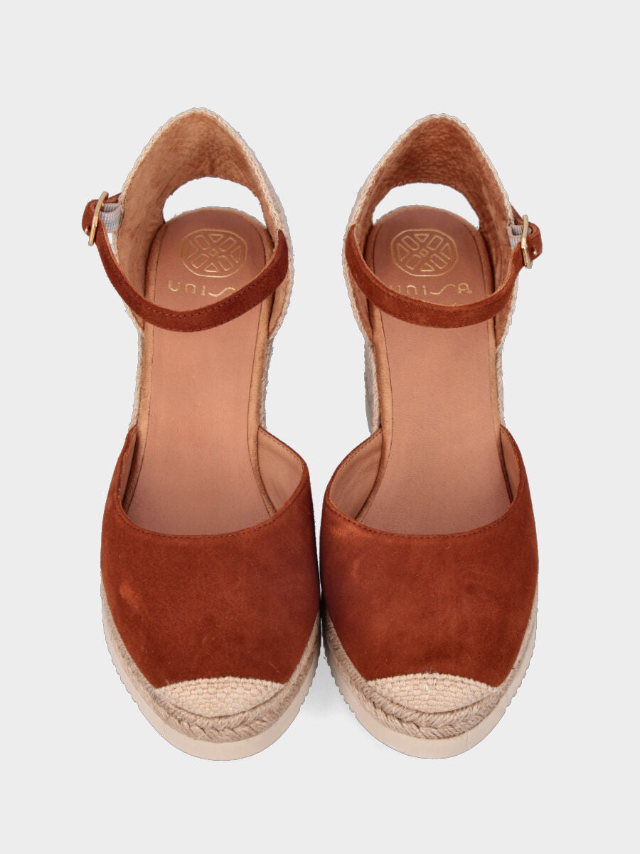 Campesina in camoscio color cuoio con zeppa 70 mm