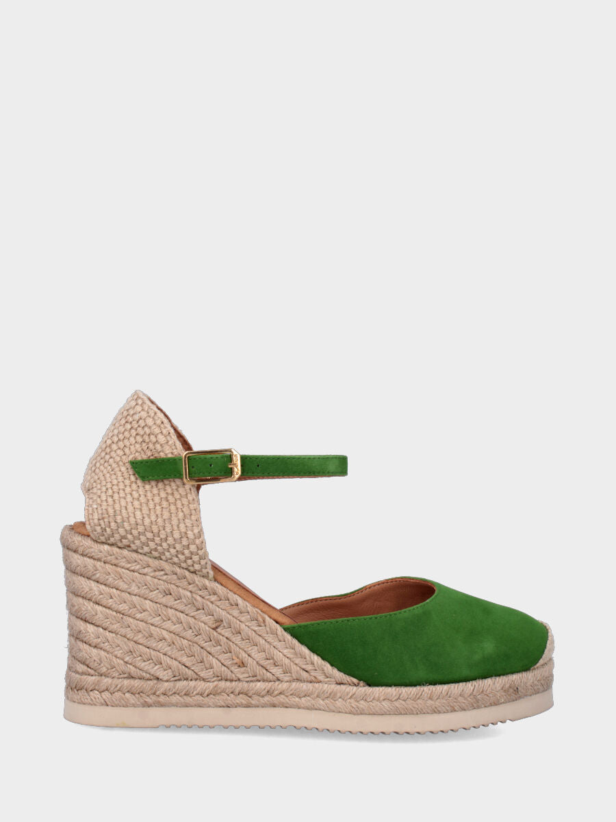 Campesina in camoscio verde con zeppa 70 mm