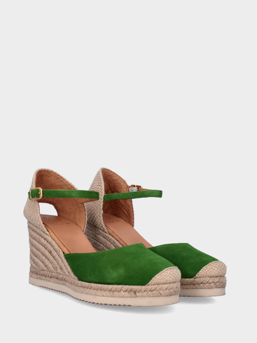 Campesina in camoscio verde con zeppa 70 mm