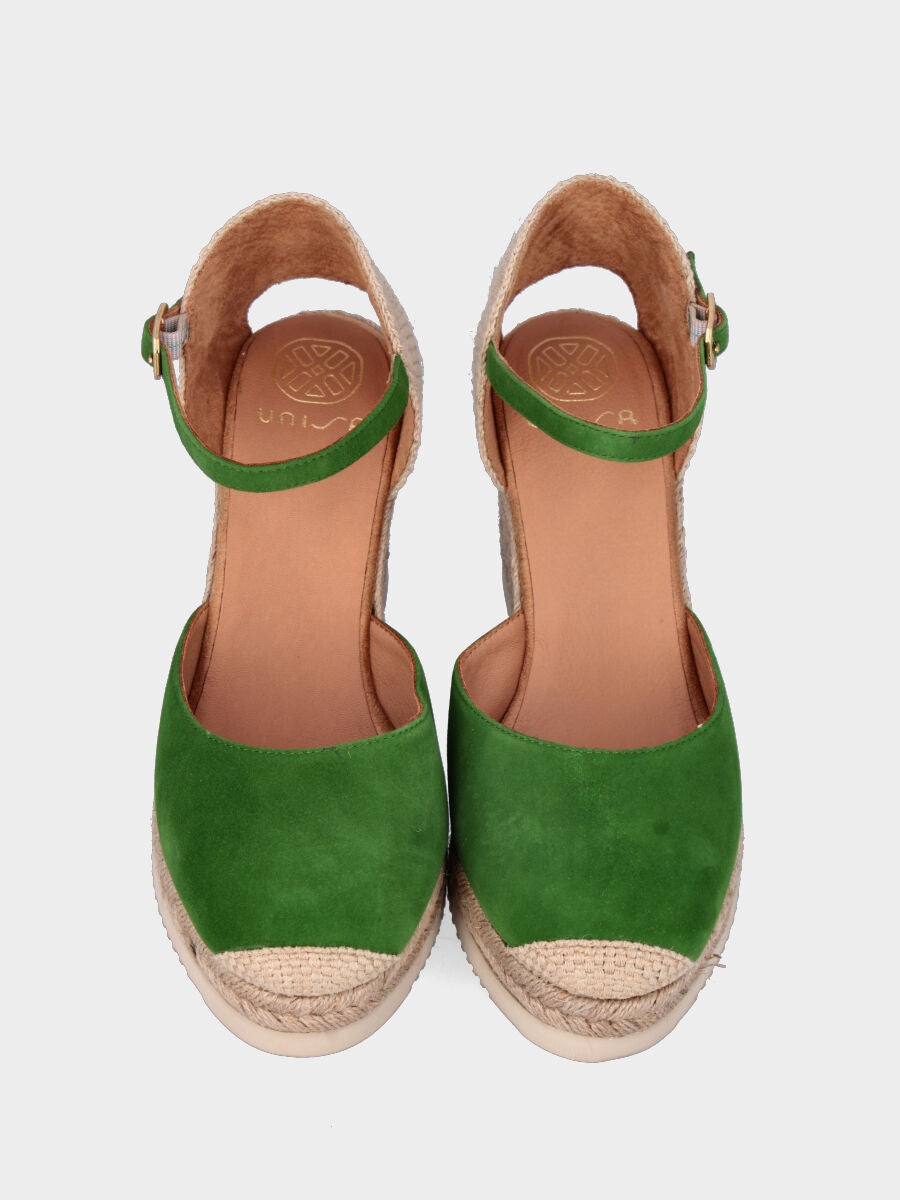 Campesina in camoscio verde con zeppa 70 mm