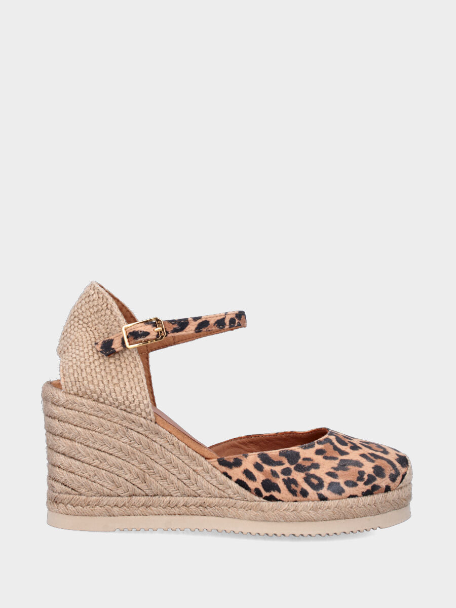 Campesina in camoscio animalier con zeppa 70 mm