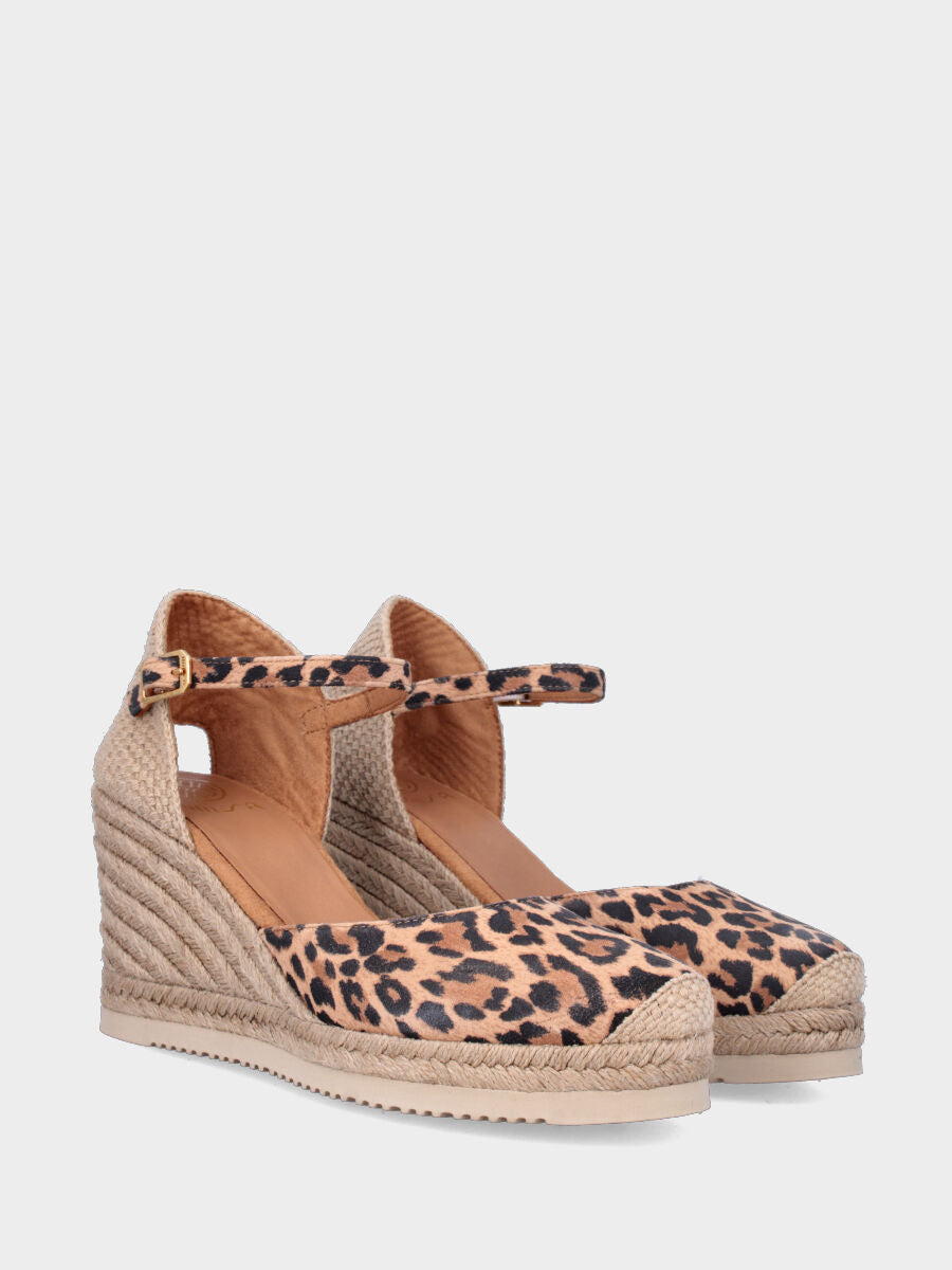 Campesina in camoscio animalier con zeppa 70 mm