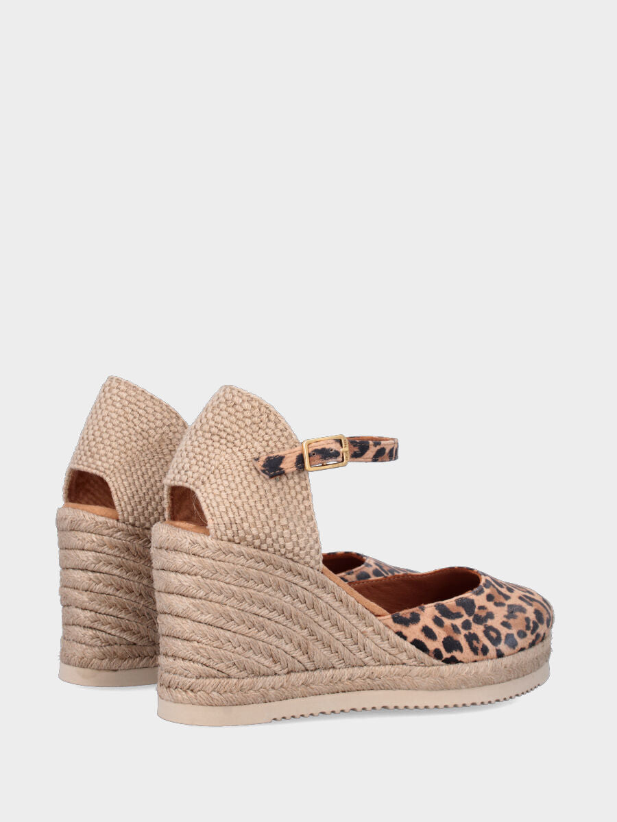 Campesina in camoscio animalier con zeppa 70 mm