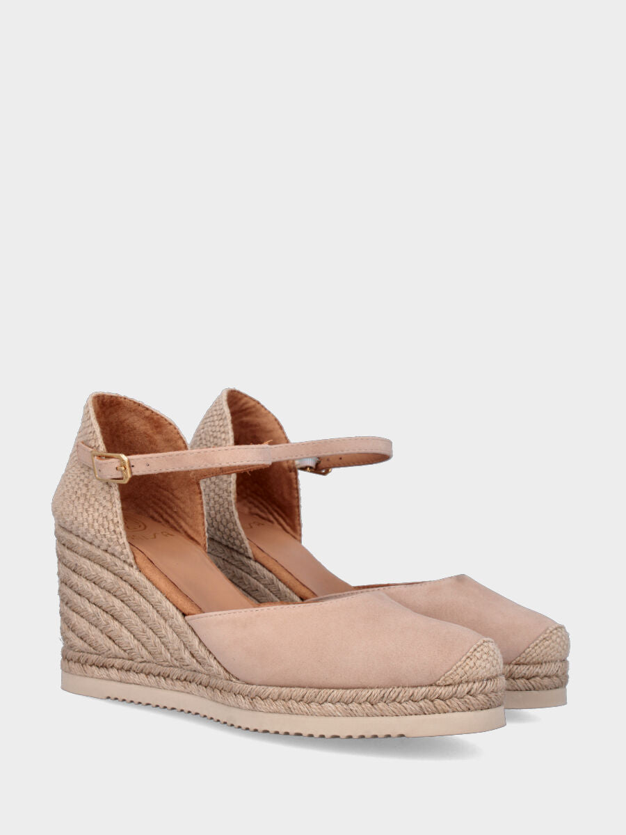 Campesina in camoscio beige con zeppa 70 mm