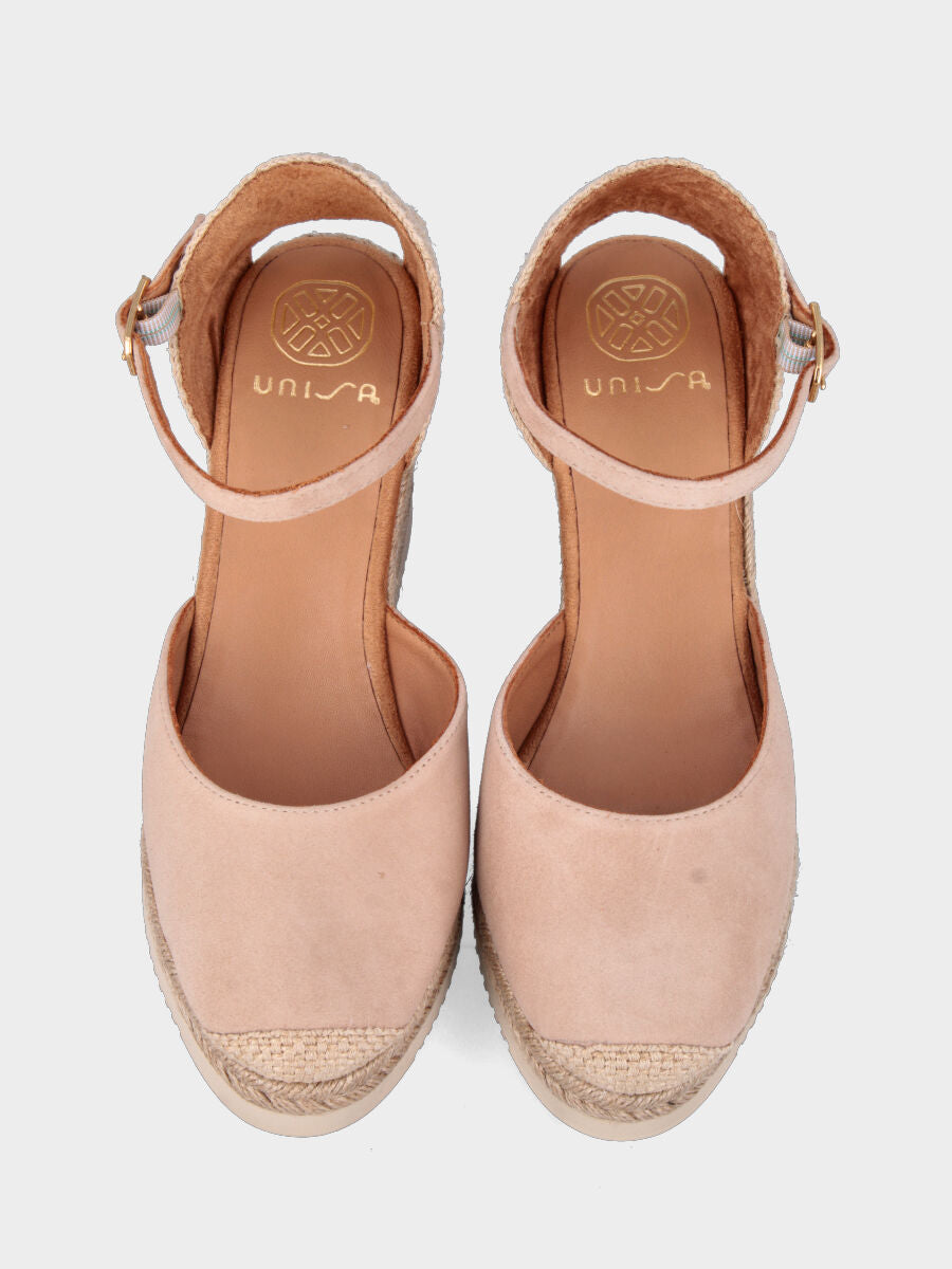 Campesina in camoscio beige con zeppa 70 mm