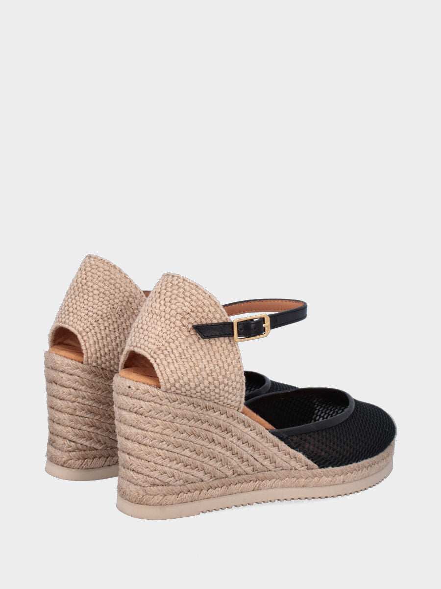 Campesina in nappa nera traforata con zeppa 70 mm e platform 10 mm