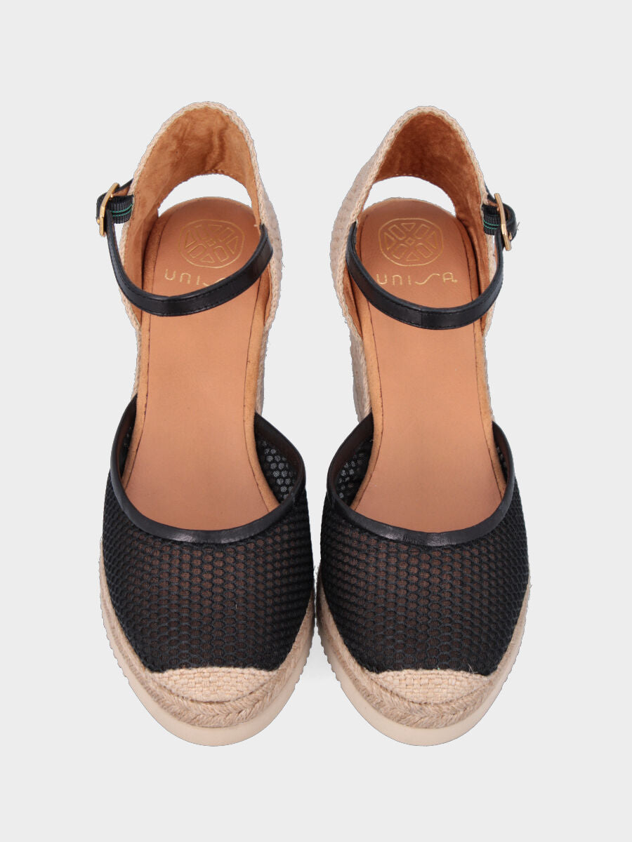 Campesina in nappa nera traforata con zeppa 70 mm e platform 10 mm