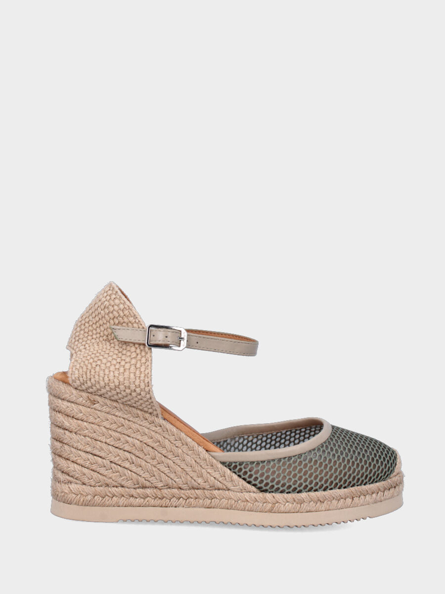 Campesina in nappa verde traforata con zeppa 70 mm e platform 10 mm