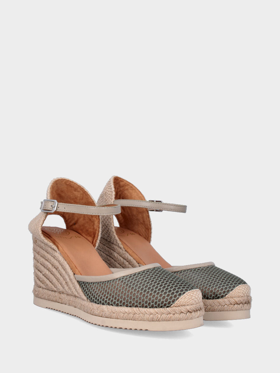 Campesina in nappa verde traforata con zeppa 70 mm e platform 10 mm