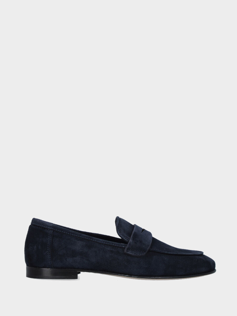 Mocassino in camoscio blu con vaschetta ripiegata